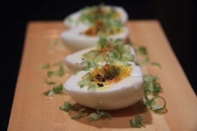 Boiled eggs with scallions and shichimi togarashi