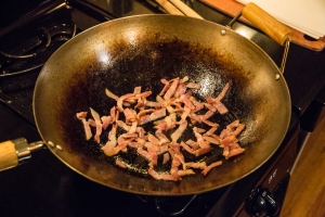 Bacon, cooked lightly in the wok until gently browned